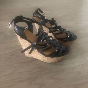 Black Gladiator Cork Wedge Sandal